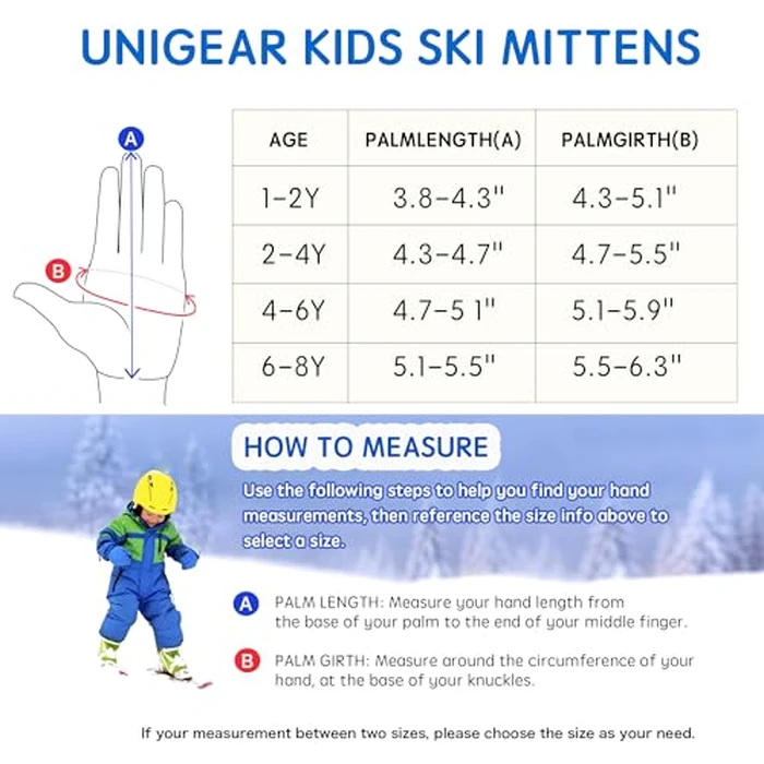 Unigear Kids Mittens Waterproof Winter Snow Ski Mittens with String for Boys Girls (Black, 1-2Y) by Unigear - Image 2