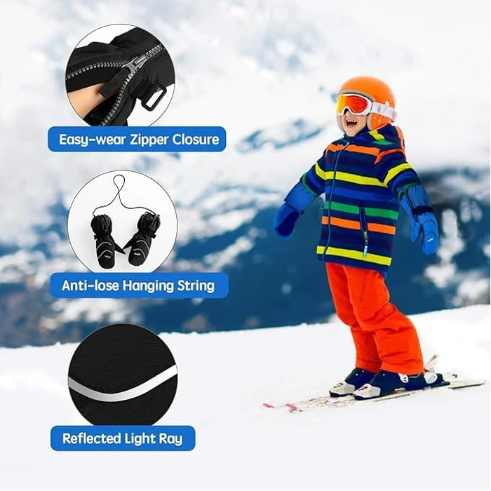 Unigear Kids Mittens Waterproof Winter Snow Ski Mittens with String for Boys Girls (Black, 1-2Y) by Unigear - Image 5