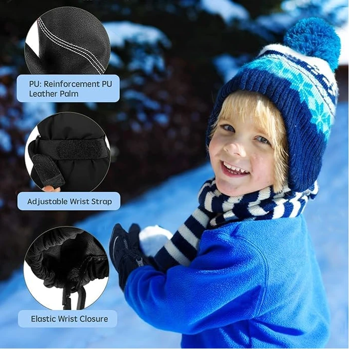 Unigear Kids Mittens Waterproof Winter Snow Ski Mittens with String for Boys Girls (Black, 1-2Y) by Unigear - Image 6