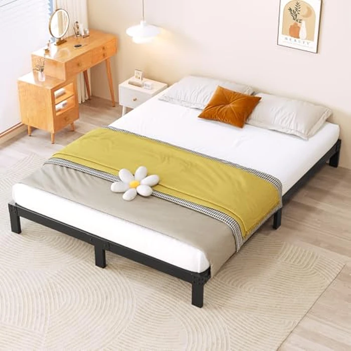 King Bed Frame 3600lbs Heavy Duty Metal Platform No Box Spring Needed with Steel Slat Support, Easy Assembly,Noise-Free 4 Inch (King (U.S. Standard)) by DUMMUP - Image 1