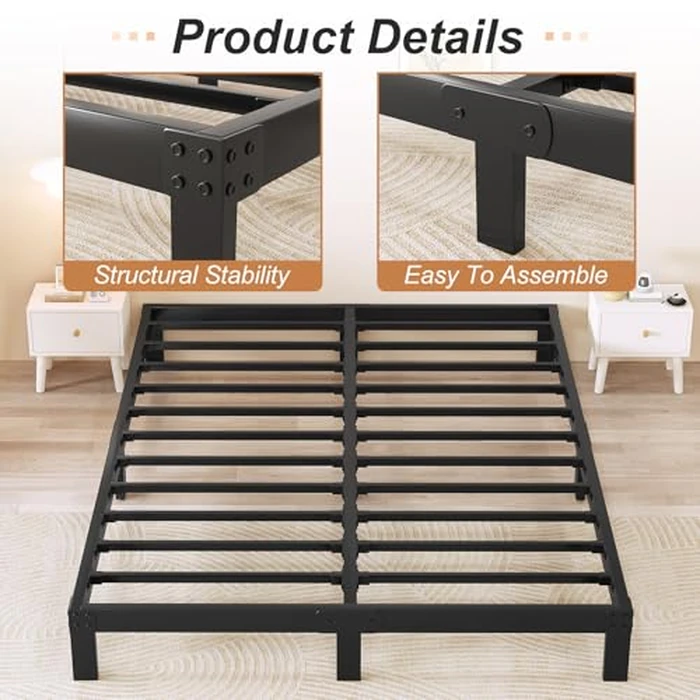 King Bed Frame 3600lbs Heavy Duty Metal Platform No Box Spring Needed with Steel Slat Support, Easy Assembly,Noise-Free 4 Inch (King (U.S. Standard)) by DUMMUP - Image 3