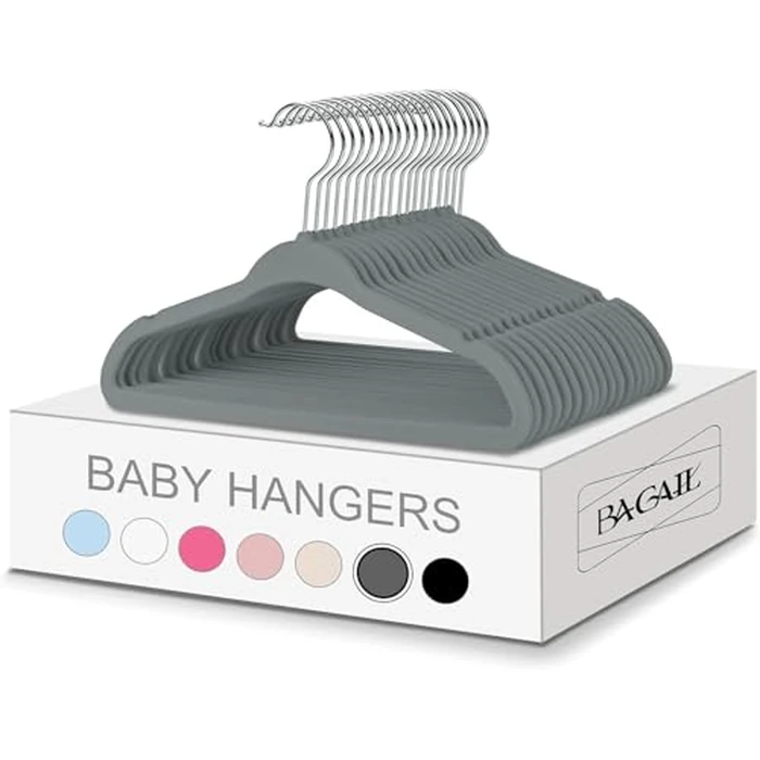BAGAIL 50 Pack Kids Velvet Hangers 11 Inches Children's Clothes Hangers Non-Slip Baby Hangers for Infant/Toddler (Grey) by BAGAIL - Used - Very Good condition - US$21.25