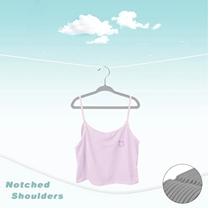 BAGAIL 50 Pack Kids Velvet Hangers 11 Inches Children's Clothes Hangers Non-Slip Baby Hangers for Infant/Toddler (Grey) by BAGAIL - Image 3