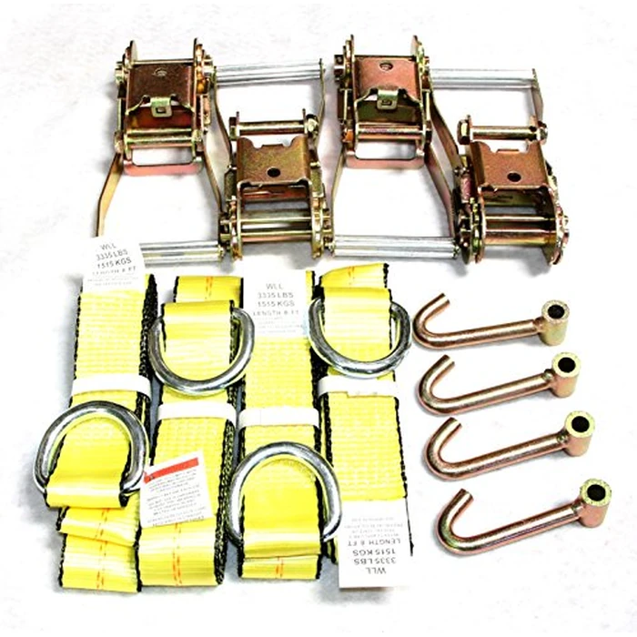 GRIPON (Pack of 4) 2" x8' Lasso Strap with 2" Ratchet and J Finger Hook Tie Dow by WorldPac - Used - Like New condition