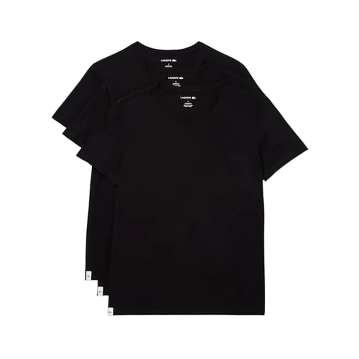 Lacoste Men's 100% Cotton Regular Fit V-Neck Undershirt, 3-Pack, Black, Medium by Lacoste - Image 1
