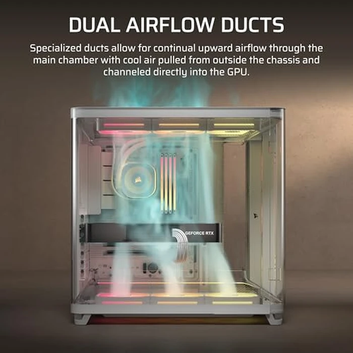 CORSAIR AIR 5400 LX-R RGB iCUE Link Triple-Chamber Mid-Tower Panoramic PC Case - 3X Pre-Installed Reverse-Rotor LX-R RGB Fans, Low-Noise, High Airflow Ducts, Reverse Motherboard Support - White by Corsair - Image 3