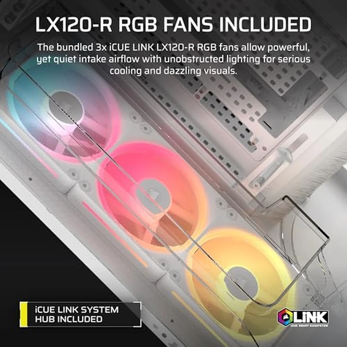 CORSAIR AIR 5400 LX-R RGB iCUE Link Triple-Chamber Mid-Tower Panoramic PC Case - 3X Pre-Installed Reverse-Rotor LX-R RGB Fans, Low-Noise, High Airflow Ducts, Reverse Motherboard Support - White by Corsair - Image 5