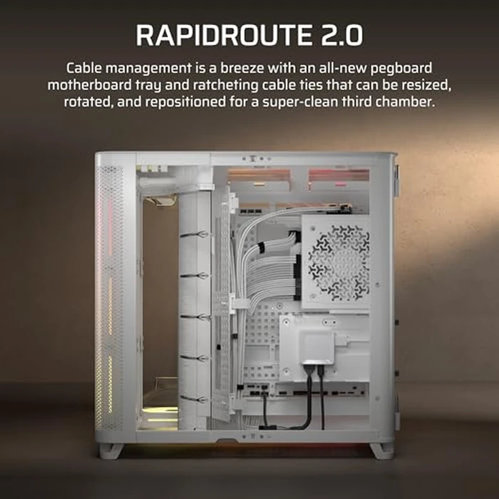 CORSAIR AIR 5400 LX-R RGB iCUE Link Triple-Chamber Mid-Tower Panoramic PC Case - 3X Pre-Installed Reverse-Rotor LX-R RGB Fans, Low-Noise, High Airflow Ducts, Reverse Motherboard Support - White by Corsair - Image 7