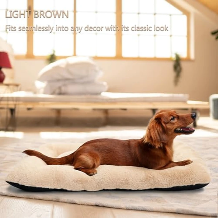 Dog Beds Crate Pad for Medium Dogs Fit Metal Crates or Cages,Ultra Soft Dog Kennel Mat for Crates Washable with Anti-Slip Bottom Kennel Pad for Dogs Cozy Sleeping Mattress,30" x 19",Light Brown by zihapgpzp - Image 2