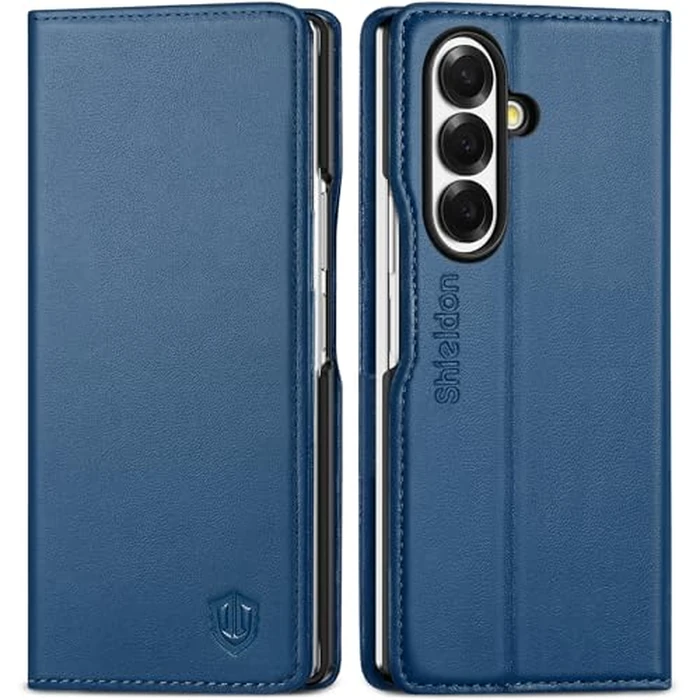 SHIELDON Genuine Leather Wallet Case Compatible with Galaxy Z Fold7 8.0-inch 2025 | Folio Magnetic Closure | Stand Function | RFID Blocking Card Slot | Shock Absorbent Cover | Royal Blue by SHIELDON - Image 1