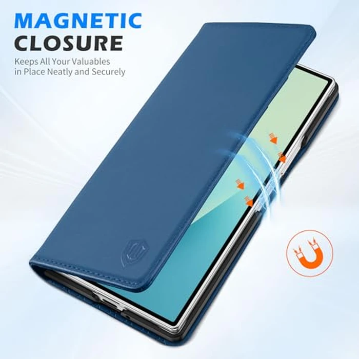 SHIELDON Genuine Leather Wallet Case Compatible with Galaxy Z Fold7 8.0-inch 2025 | Folio Magnetic Closure | Stand Function | RFID Blocking Card Slot | Shock Absorbent Cover | Royal Blue by SHIELDON - Image 8