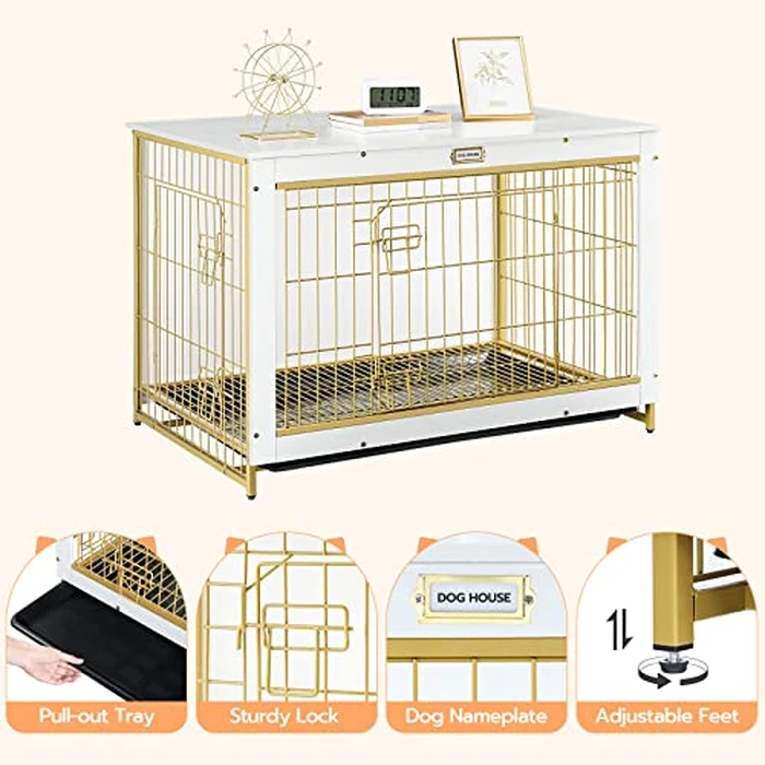 HOOBRO Dog Crate Furniture, 38.6" Large Dog Kennel Indoor, Wooden Cage with Pull-Out Tray, Double Doors Pet House Side End Table for Large/Medium/Small Dogs, White DW982GW03 by HOOBRO - Image 5