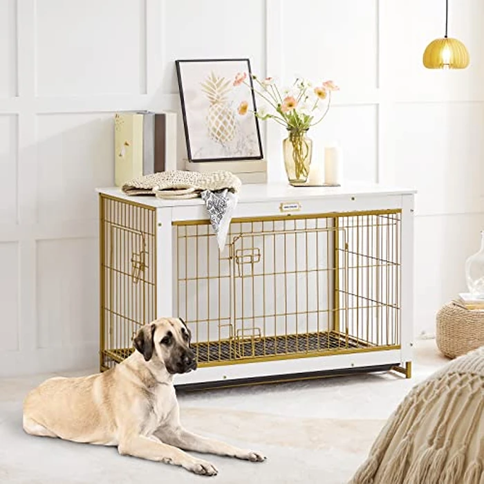 HOOBRO Dog Crate Furniture, 38.6" Large Dog Kennel Indoor, Wooden Cage with Pull-Out Tray, Double Doors Pet House Side End Table for Large/Medium/Small Dogs, White DW982GW03 by HOOBRO - Image 7