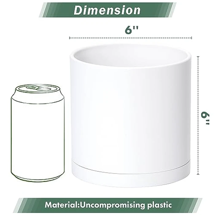 D'vine Dev 2 Pack 6 Inch Modern Plastic Plant Pots, Small Garden Planters for Plant with Drainage Holes and Saucers, White Color, 74-Z-J-1 by D'vine Dev - Image 2