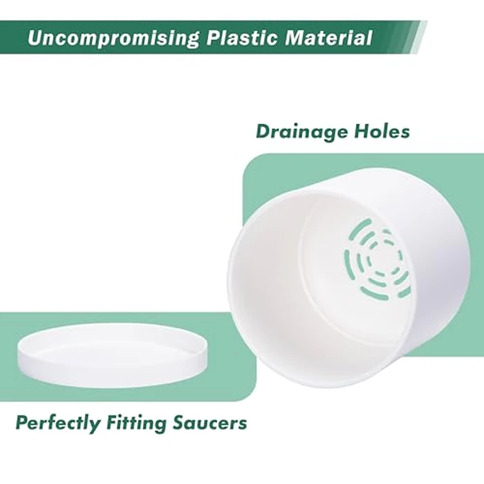 D'vine Dev 2 Pack 6 Inch Modern Plastic Plant Pots, Small Garden Planters for Plant with Drainage Holes and Saucers, White Color, 74-Z-J-1 by D'vine Dev - Image 4