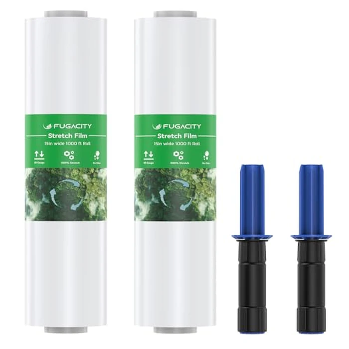 [Upgraded] Stretch Warp Film- FugaCity 2Pack Heavy Duty Shrink Wrap Roll with Handles 15 x 1000 Feet, 60 Gauge Industrial Strength for Pallet Wrap, Furniture Wrapping Moving & Protection by FugaCity - Used - Very Good condition - CA$38.94
