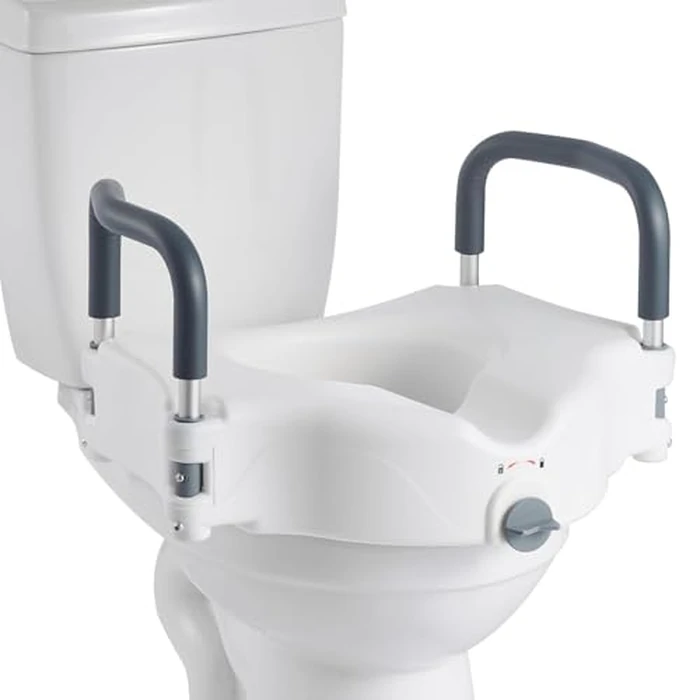 VEVOR Raised Toilet Seat with Arms, 300 lbs Load Capacity, 5-Inch Lift Height, Widened Commode Elevated Toilet Seat Riser with Padded Handles for Seniors, Elderly, Handicap, Disabled, and Adults Use by VEVOR - Used - Like New condition - US$39.65