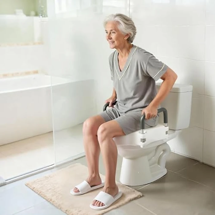 VEVOR Raised Toilet Seat with Arms, 300 lbs Load Capacity, 5-Inch Lift Height, Widened Commode Elevated Toilet Seat Riser with Padded Handles for Seniors, Elderly, Handicap, Disabled, and Adults Use by VEVOR - Image 2