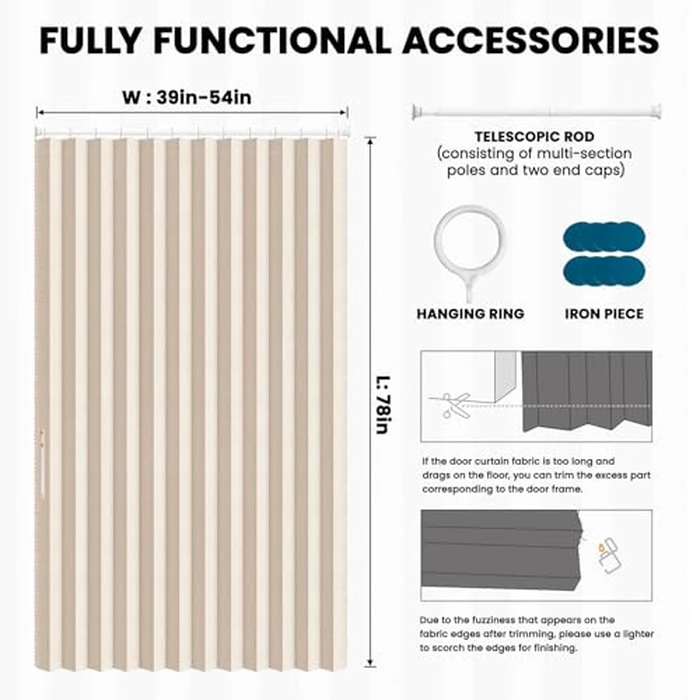 AJAZZ Blackout Door Curtain Magnetic Doorway Curtain Sets Included Rod (1 Pack, 54W x 78 L,Biscotti Beige) Accordion Door Interior Applicable Bedroom Room Living Room by AJAZZ - Image 3