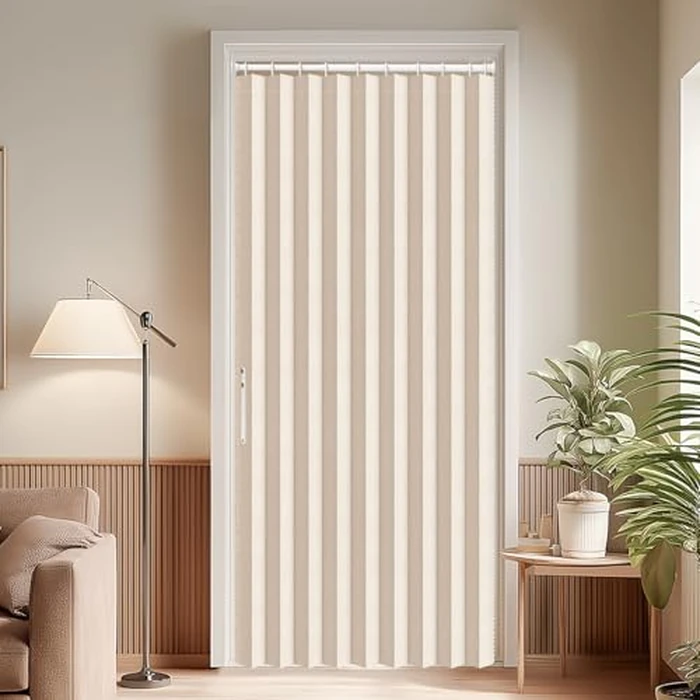 AJAZZ Blackout Door Curtain Magnetic Doorway Curtain Sets Included Rod (1 Pack, 54W x 78 L,Biscotti Beige) Accordion Door Interior Applicable Bedroom Room Living Room by AJAZZ - Image 7