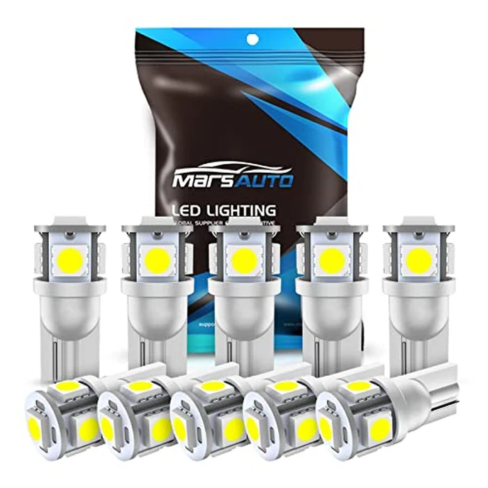 Marsauto 194 LED Bulb 6000K White 168 T10 2825 W5W 5SMD Replacement Bulbs for Car Dome Map Door Courtesy Side Marker Reading Glove Box License Plate Lights (Pack of 10)(Clear Lens Side Marker) by Marsauto - Image 1
