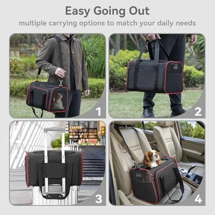 Petsfit Expandable Cat Carrier Dog Carriers,Airline Approved Soft-Sided Portable Pet Travel Washable Carrier for Kittens,Puppies,Removable Soft Plush mat and Pockets,Locking Safety Zippers by Petsfit - Image 3