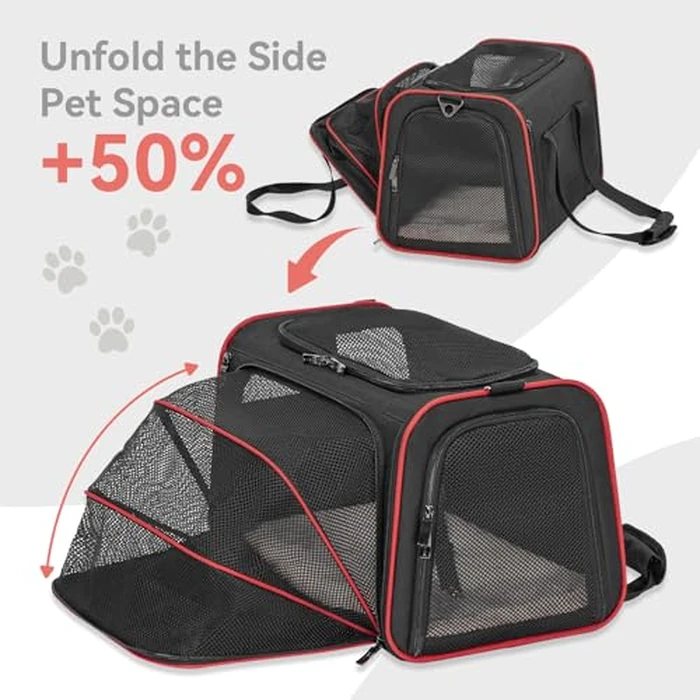 Petsfit Expandable Cat Carrier Dog Carriers,Airline Approved Soft-Sided Portable Pet Travel Washable Carrier for Kittens,Puppies,Removable Soft Plush mat and Pockets,Locking Safety Zippers by Petsfit - Image 4