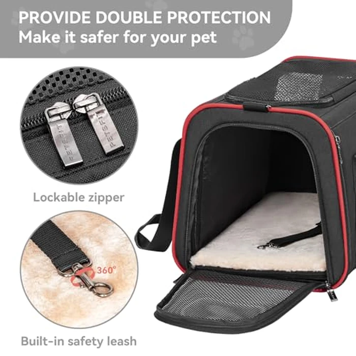 Petsfit Expandable Cat Carrier Dog Carriers,Airline Approved Soft-Sided Portable Pet Travel Washable Carrier for Kittens,Puppies,Removable Soft Plush mat and Pockets,Locking Safety Zippers by Petsfit - Image 5