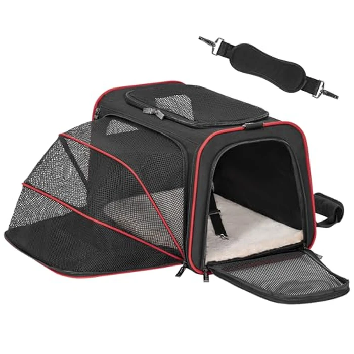 Petsfit Expandable Cat Carrier Dog Carriers,Airline Approved Soft-Sided Portable Pet Travel Washable Carrier for Kittens,Puppies,Removable Soft Plush mat and Pockets,Locking Safety Zippers by Petsfit - Image 9