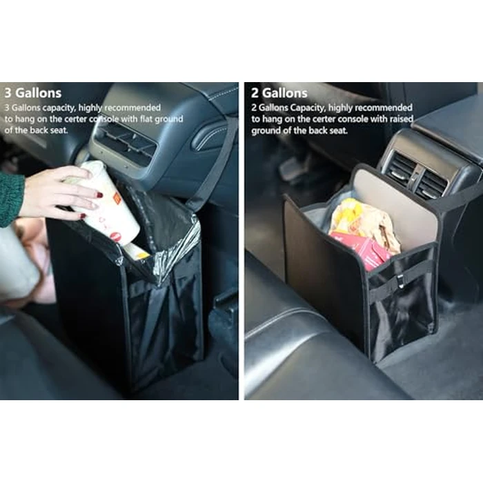 Ginsco 3 Gallons Open-Top Car Trash Can, Large Capacity Hanging Leakproof Car Trash Bag with Water-proof PEVA Liner, Stand Trash Bag for Cars Foldable Storage Bag for Cars SUV Truck RV Black by Ginsco - Image 2