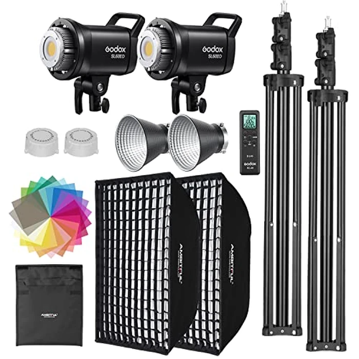Godox SL60II-D LED Video Light Kit 2Pack Continuous Light Set, Square Grid Softbox,Light Stand, Remote Control & Honeycomb Grid for Studio Video Recording, Filming, Podcast (2PCS) by GODOX - Image 1