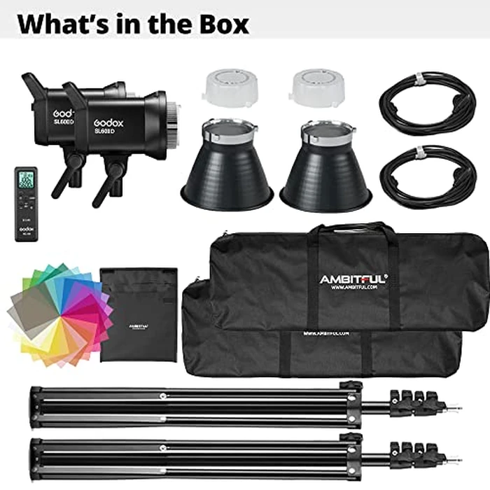 Godox SL60II-D LED Video Light Kit 2Pack Continuous Light Set, Square Grid Softbox,Light Stand, Remote Control & Honeycomb Grid for Studio Video Recording, Filming, Podcast (2PCS) by GODOX - Image 2