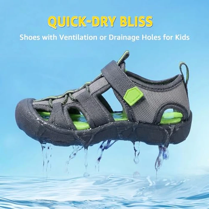 Wide Toe Box Toddler Water Shoes Boys Girls Quick Dry Sandals Kids Breathable Lightweight Soft Flexible Non Slip Adjustable Summer Beach Outdoor Sport Athletic Pool Grey Toddler Size 9 by STQ KIDS - Image 6