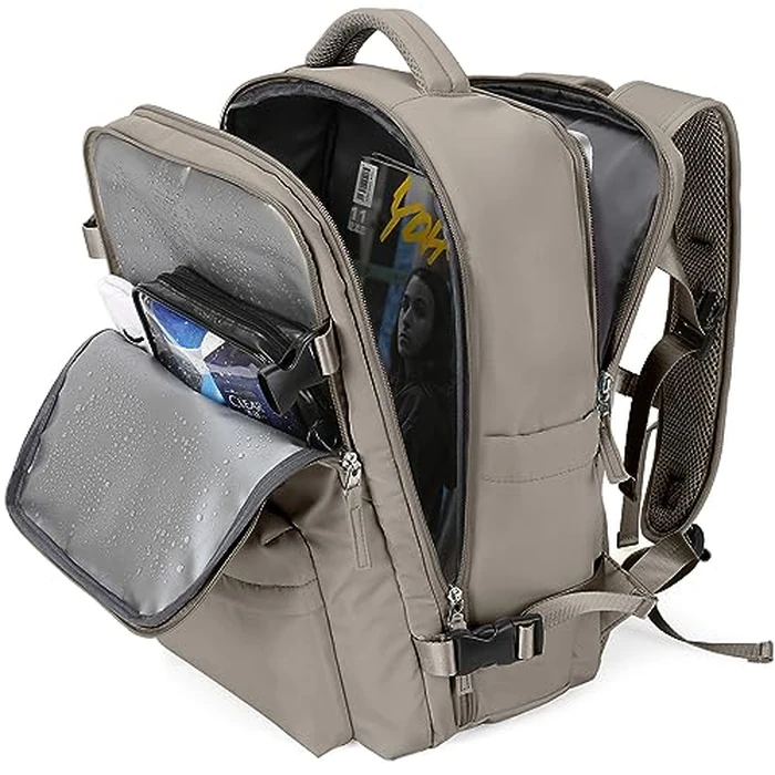 WONHOX Carry on Travel Laptop Backpack for Women Men Flight Approved,Backpack for Women Travel Bag Hiking Outdoor Sports Rucksack Casual Daypack, Grey Brown by WONHOX - Used - Like New condition