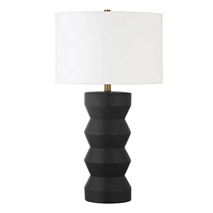 Henn&Hart 27" Tall Ceramic Table Lamp with Fabric Shade in Flat Black, for Home, Living Room, Bedroom, Entertainment Room, Office, Kitchen, Dining by Henn&Hart - Used - Like New condition - CA$84.81