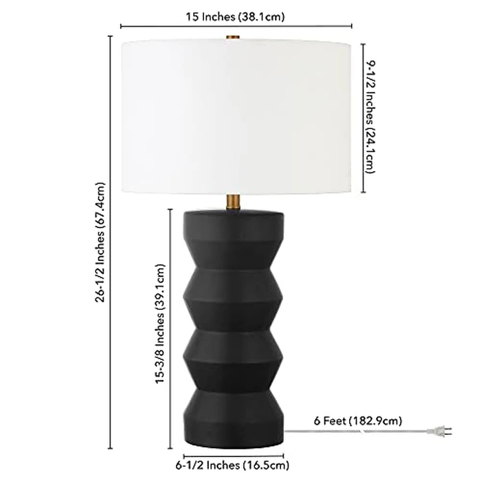 Henn&Hart 27" Tall Ceramic Table Lamp with Fabric Shade in Flat Black, for Home, Living Room, Bedroom, Entertainment Room, Office, Kitchen, Dining by Henn&Hart - Image 2