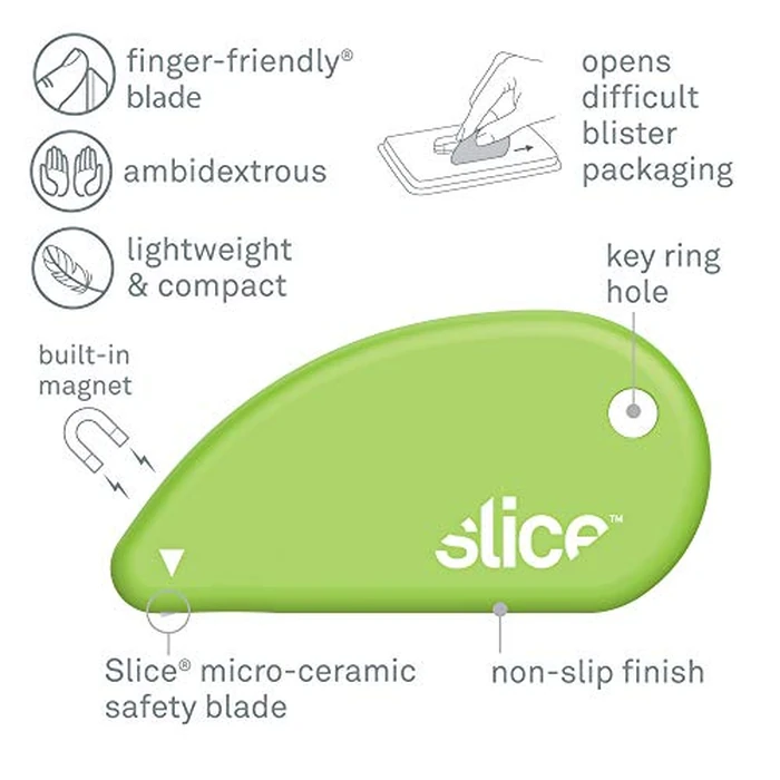 Slice Micro Safety Cutter | Safe Ceramic Box Cutter Lasting 11x Longer than Metal | Keychain Box Opener | 2 Pack | Green by Slice - Image 2