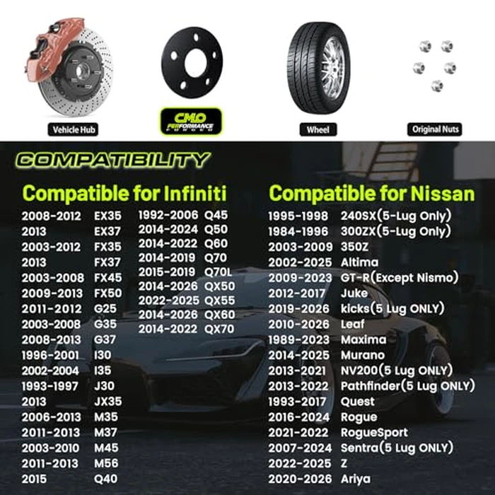 Customadeonly 5x114.3 Wheel Spacers for 370Z 350Z 240SX 300ZX GTR Murano Maxima Sentra (2pcs 5mm Thick Black) Wheel Spacer for Q60 G37 G35 Hubcentric w/o Lip 5x4.5 66.1mm Bore by Customadeonly - Image 3