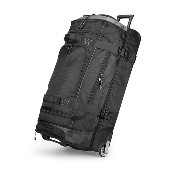 Amazon Basics 88.9cm Large Rolling Duffle Bag with Wheels and Handle, Travel Duffle Bag with Durable Ripstop Polyester Material, 2 Layers of Space, Multiple Interior and Exterior Pockets, Black by Amazon Basics - Image 1