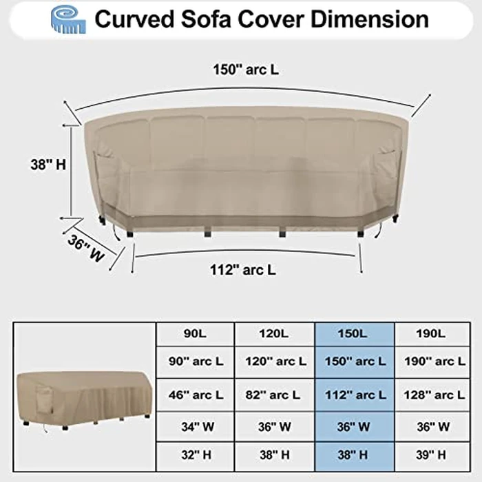 OutdoorLines Waterproof Curved Outdoor Sectional Cover - UV Resistant Windproof Patio Sectional Sofa Covers for Deck, Lawn and Backyard, Heavy Duty Furniture Covers (150Lx36Dx38Hx112FL, Camel) by OutdoorLines - Image 2