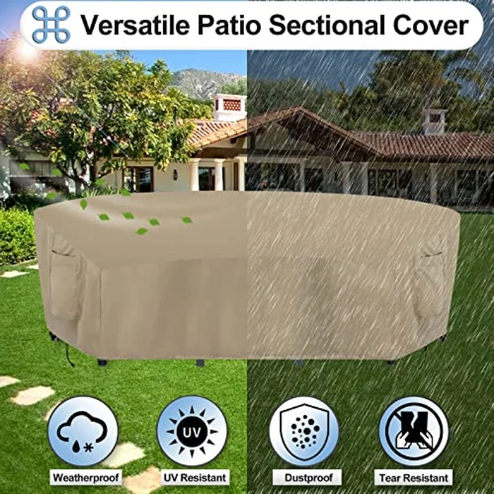 OutdoorLines Waterproof Curved Outdoor Sectional Cover - UV Resistant Windproof Patio Sectional Sofa Covers for Deck, Lawn and Backyard, Heavy Duty Furniture Covers (150Lx36Dx38Hx112FL, Camel) by OutdoorLines - Image 4
