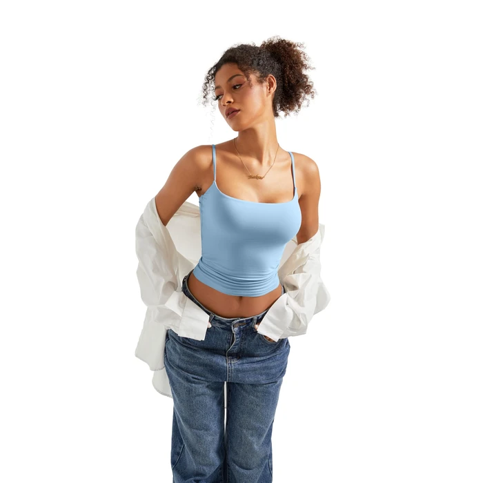 SUUKSESS Women Sexy Square Neck Tank Top Summer Y2K Going Out Tops Casual Sleeveless Basic Cami Shirts (Baby Blue, L) by SUUKSESS - Image 2