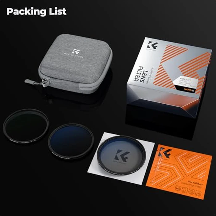 K&F Concept 55mm UV/CPL/ND2-400 Lens Filters Kit (3 PCS)-18 Multi-Layer Coatings, UV + Polarizer + Variable ND Lens Filters Kit (1-9 Stops) + Cleaning Cloth+ Filter Pouch for Camera Lens (K-Series) by K&F CONCEPT - Image 7