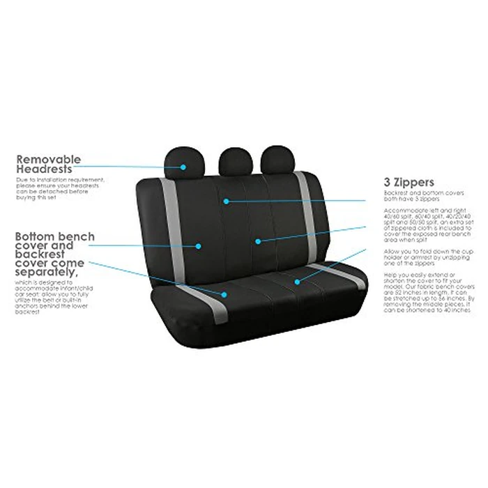 FH Group Car Back Seat Cover, Gray Cloth - Universal Fit Rear Seat with Rear Split Bench, Seat Protector for Dogs and Kids, Interior Accessories for SUV, Sedan and Van by FH Group - Image 4