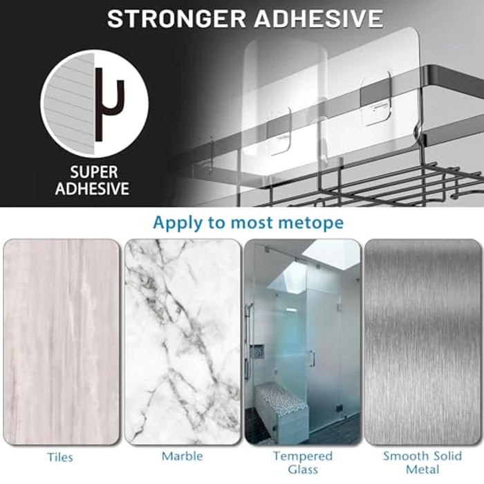 Moforoco Shower Caddy Shelf Organizer Rack, Self Adhesive Black Bathroom Shelves Basket, Home Farmhouse Wall Inside Organization and Storage Decor Rv Accessories, First Camper Apartment Essentials by Moforoco - Image 2