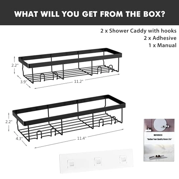 Moforoco Shower Caddy Shelf Organizer Rack, Self Adhesive Black Bathroom Shelves Basket, Home Farmhouse Wall Inside Organization and Storage Decor Rv Accessories, First Camper Apartment Essentials by Moforoco - Image 3