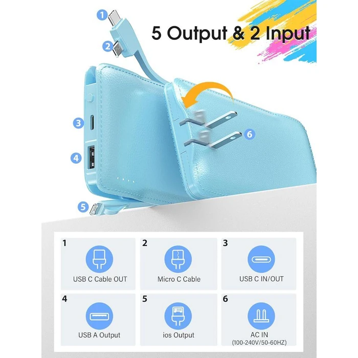 TG90 degrees Z53 10000mAh 4-Port Power Bank - Blue by TG90 degrees - Image 5