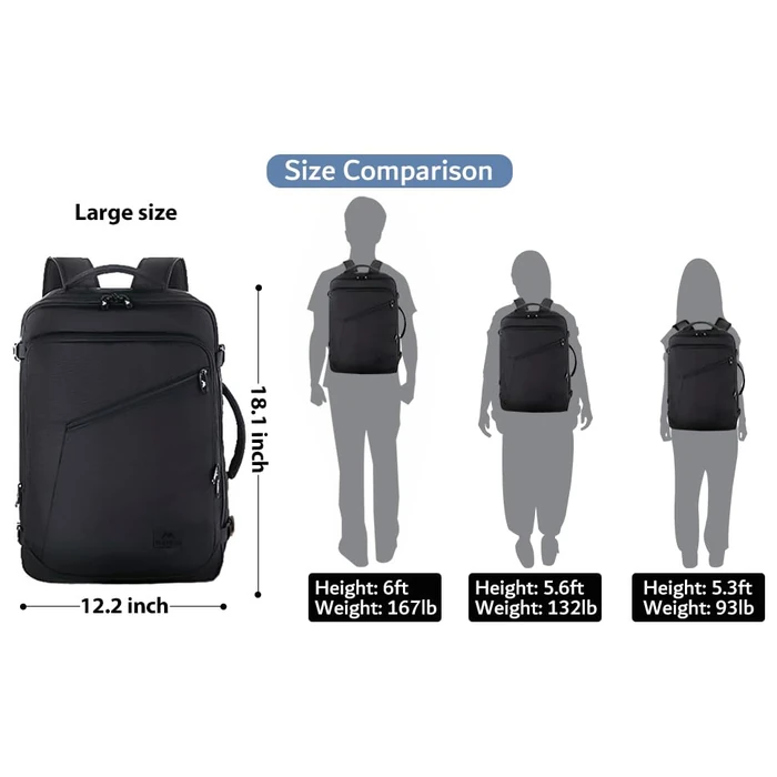 MATEIN Mens Travel Backpack, 27L Lightweight Carry on Backpack for Women, Expandable Business Backpacks, Waterproof Hiking Daypack for Outdoor Sports Rucksack Casual Daypack, Travel Essential, Black by MATEIN - Image 2