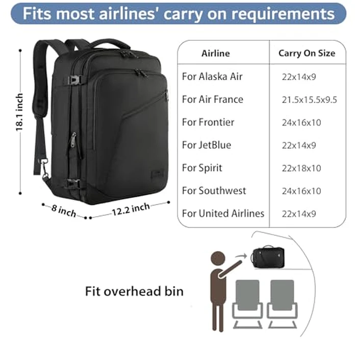 MATEIN Mens Travel Backpack, 27L Lightweight Carry on Backpack for Women, Expandable Business Backpacks, Waterproof Hiking Daypack for Outdoor Sports Rucksack Casual Daypack, Travel Essential, Black by MATEIN - Image 3