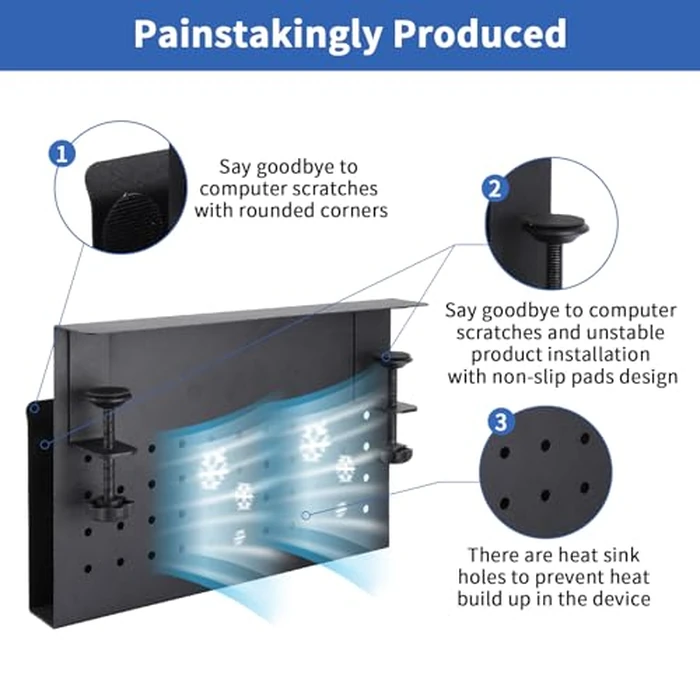 LUKETURE Desk Side Storage, No Drill Laptop Side Desk Mount, Steel Hanging Organizer, with Pegboard Accessories, Clamp on Laptop Holder for Office and Home, Fits Flat Edge Tables 0.3" to 2.8" by LUKETURE - Image 5